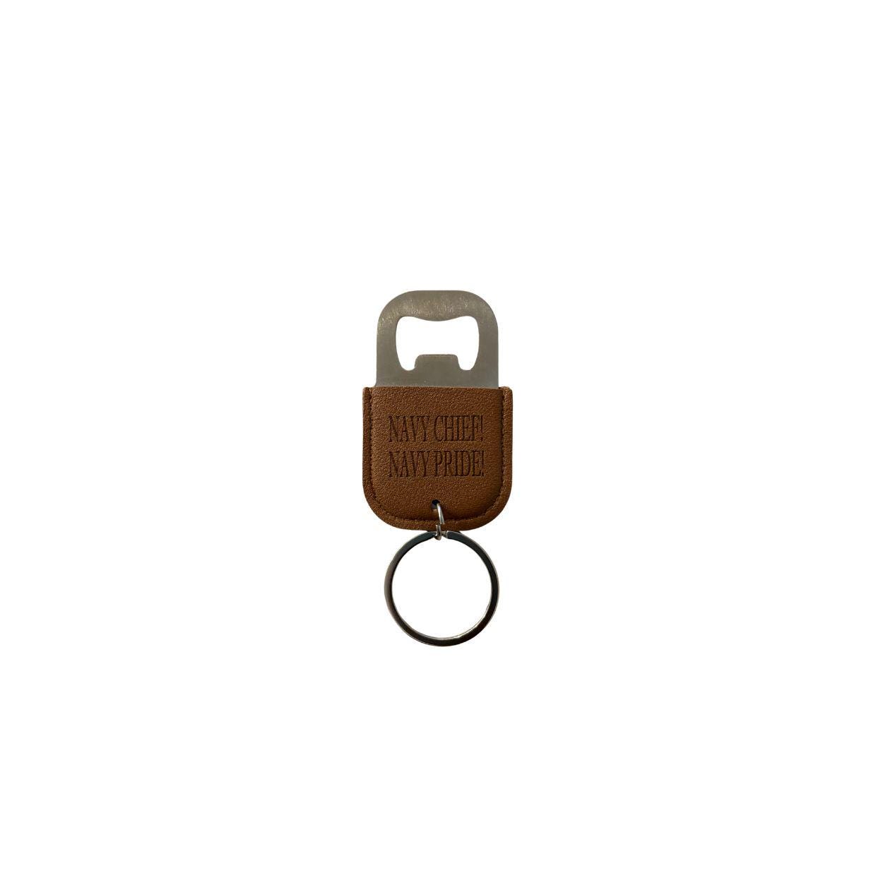 Navy Chief Leather Keychain Bottle Opener – USN Anchor, Navy Pride, Est. 1893 – Military Gift for Sailors & Chiefs
