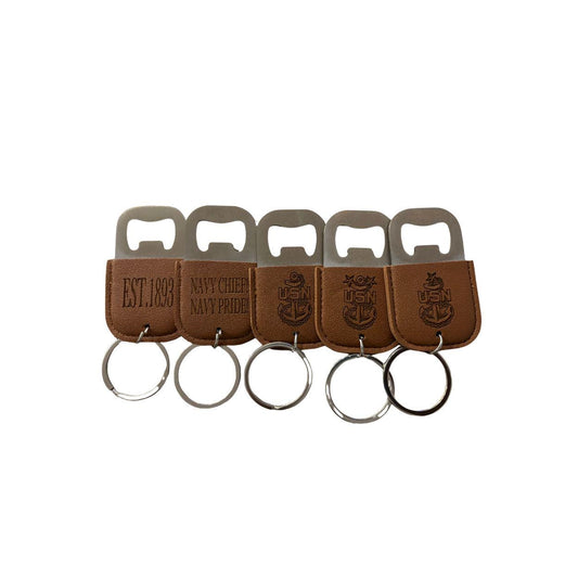 Navy Chief Leather Keychain Bottle Opener – USN Anchor, Navy Pride, Est. 1893 – Military Gift for Sailors & Chiefs