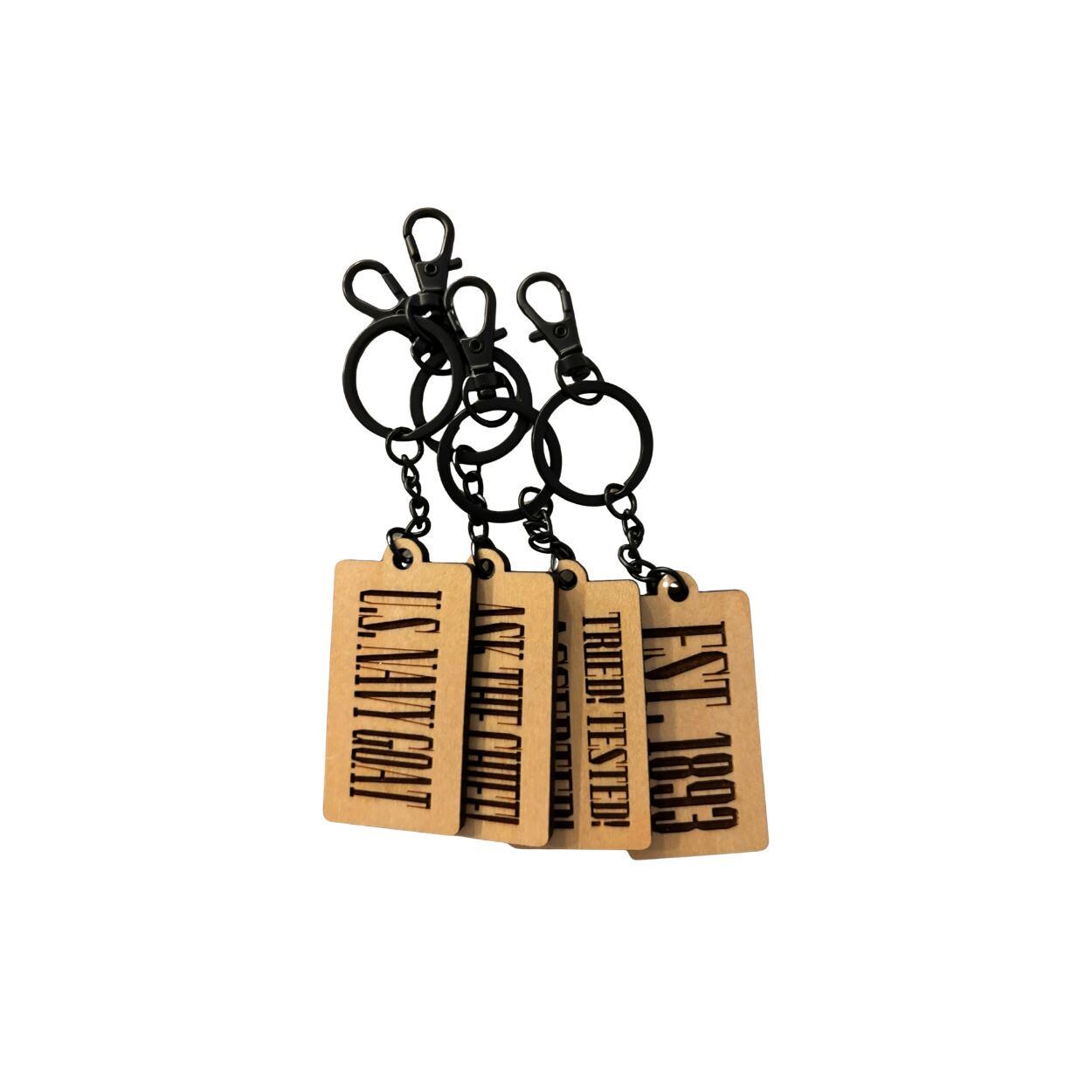 Navy Chief Wooden Keychain – U.S. Navy Goat, Ask the Chief, Est. 1893, Tried Tested Accepted – Military Gift