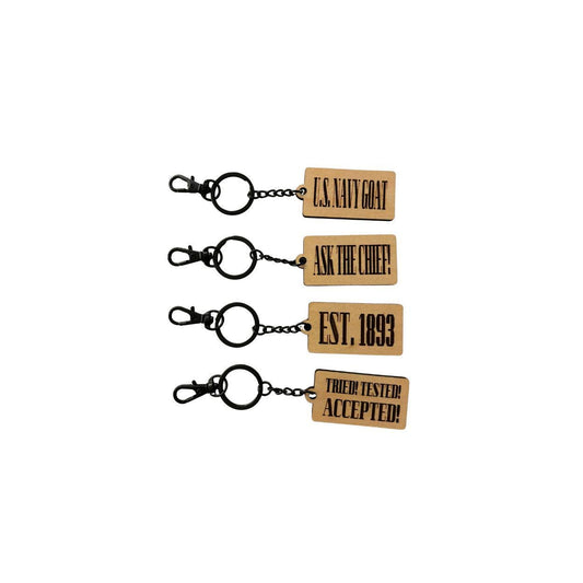 Navy Chief Wooden Keychain – U.S. Navy Goat, Ask the Chief, Est. 1893, Tried Tested Accepted – Military Gift