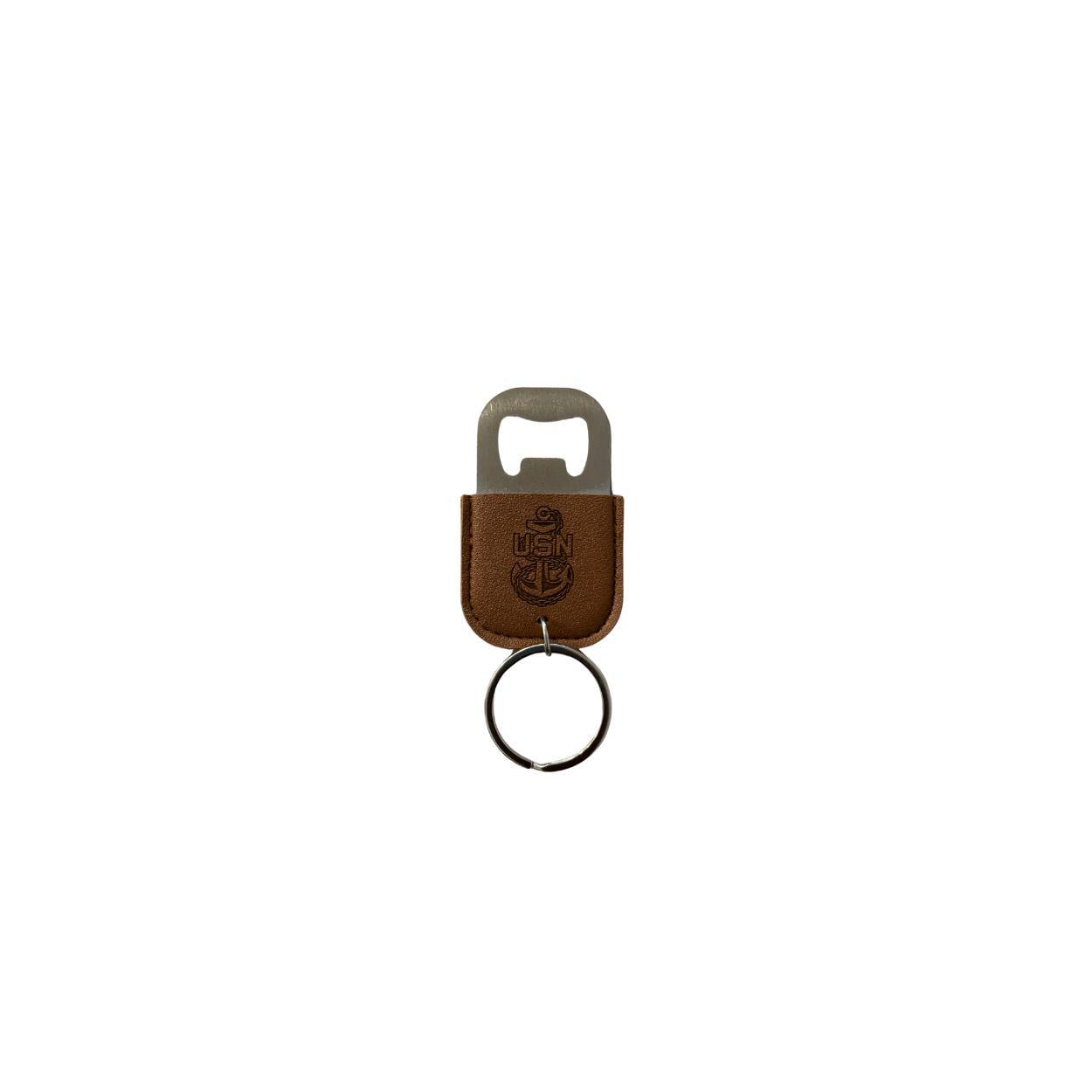 Navy Chief Leather Keychain Bottle Opener – USN Anchor, Navy Pride, Est. 1893 – Military Gift for Sailors & Chiefs